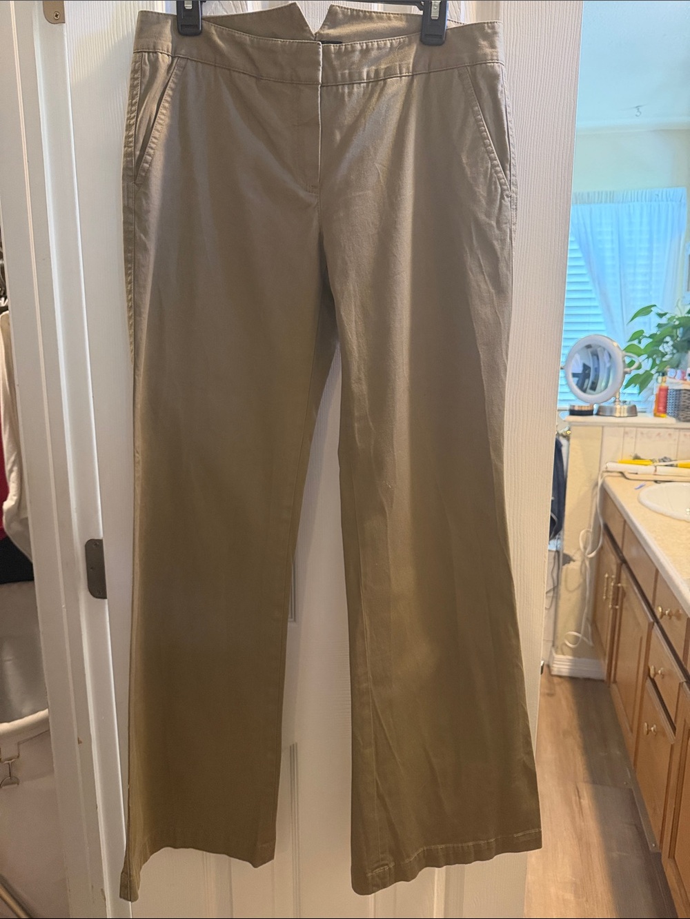 Theory Khaki Boot-Cut Cotton Blend Pants